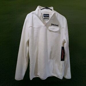 Spalding Men Women White Fleece Pullover Sweatshirt 1/4 Zip Snap Med or Sm NEW